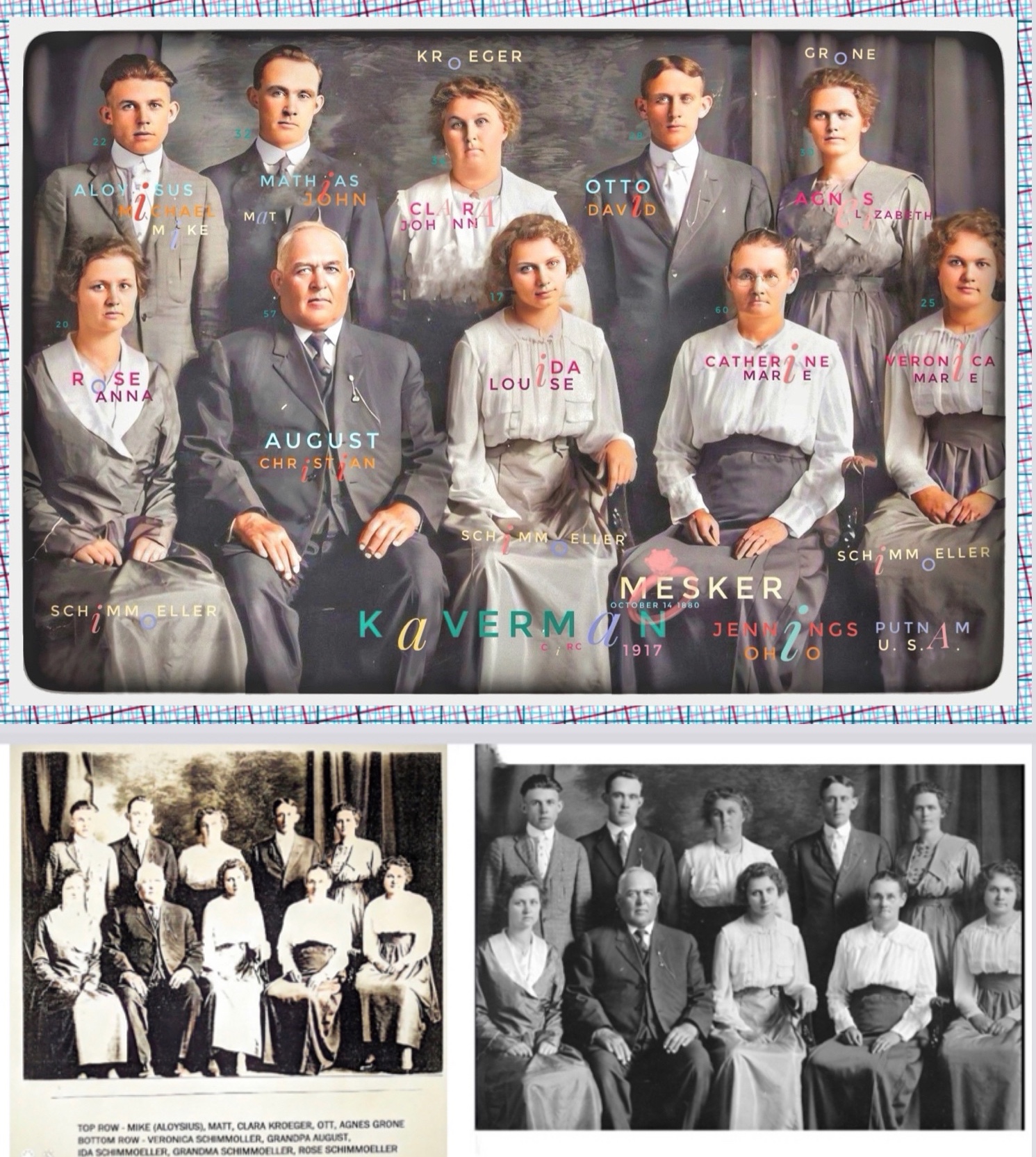 AUGUST KAVERMAN FAMiLY, circa 1917 and the a-hem subtle debut of placing the subject’s age below their R ear